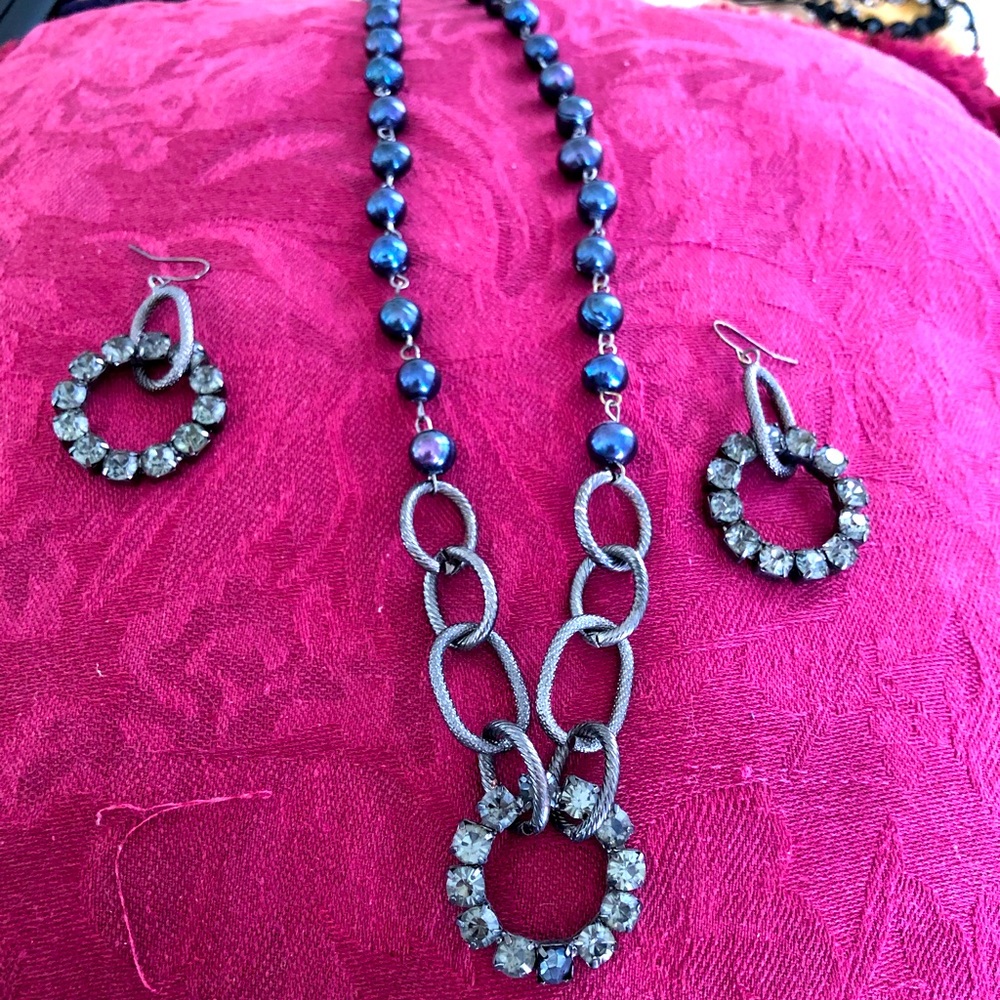 Rhinestone necklace and matching earrings